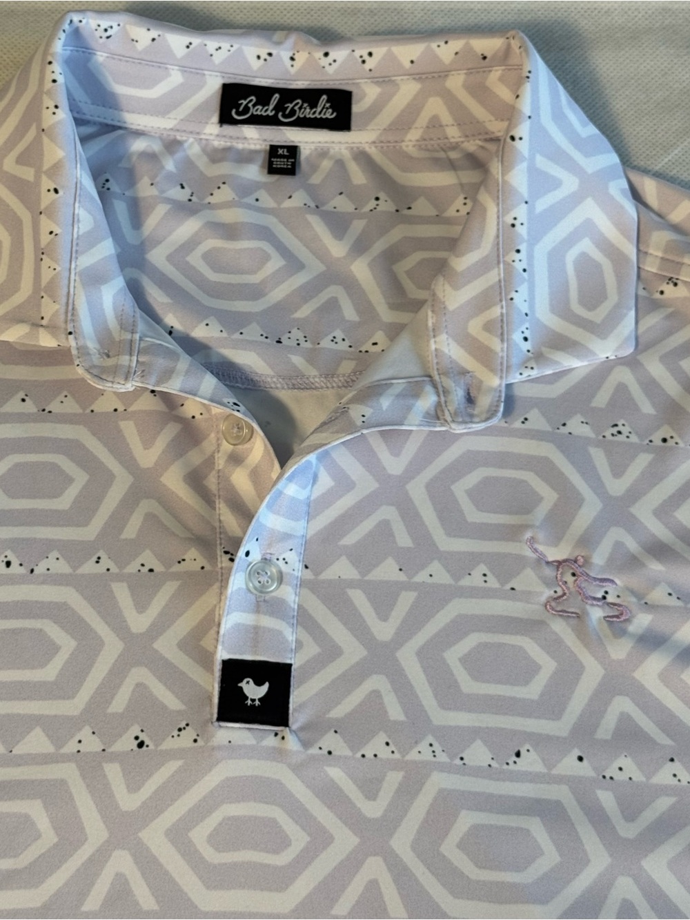 Bad Birdie Men’s XL Golf Polo Shirt White Geometric Performance Stretch polo